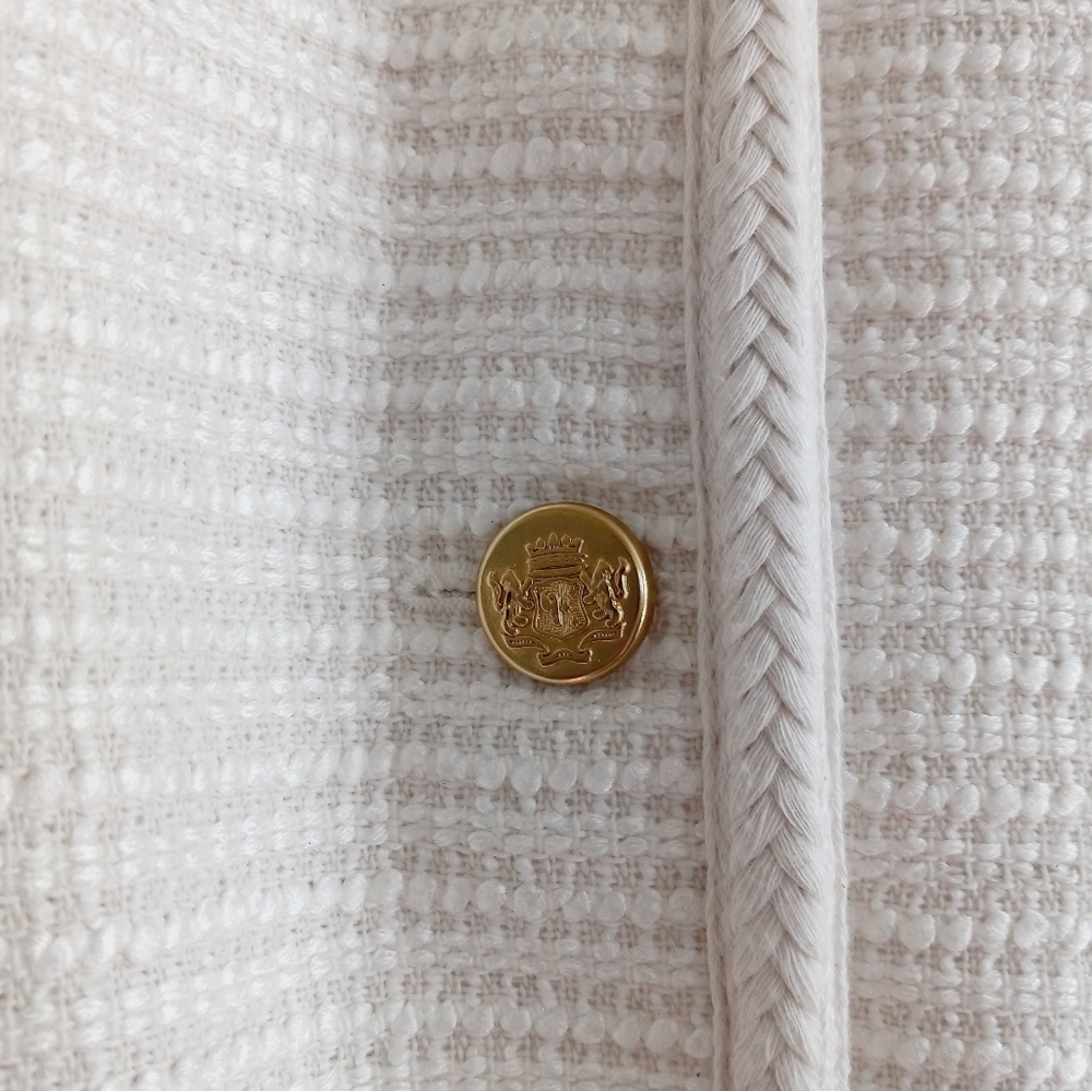 Abercrombie & Fitch Collardless Tweed Blazer With Gold Buttons Ivory XL - Picture 5 of 15